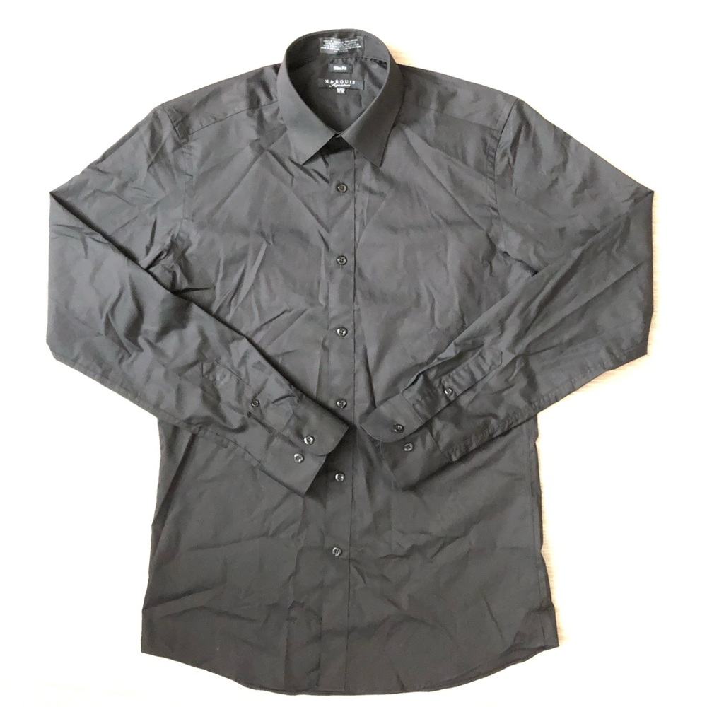 Marquis Men’s Slim Fit Solid Black Dress Shirt Medium (NEW)